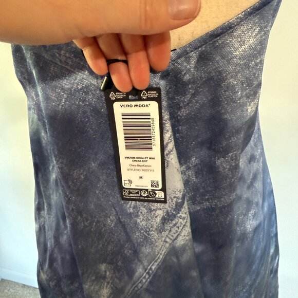 NWT Vero Moda Slip Dress Faux Denim Spaghetti Strap Size Medium Blue Mini - Picture 8 of 12